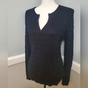 Lauren Ralph Lauren Womens M fitted Cable Knit Vneck Longsleeve Sweater